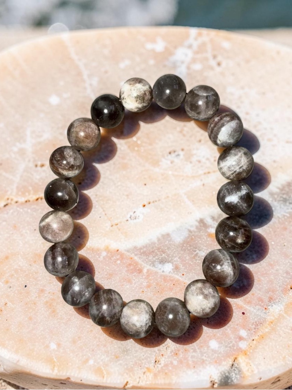 🆕 10mm Rare 💫 Grey & Brown Sunstone Bracelet